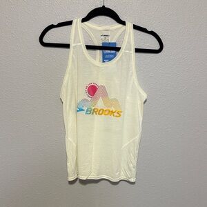 Brooks Cream Tank Top with Vibrant Logo
